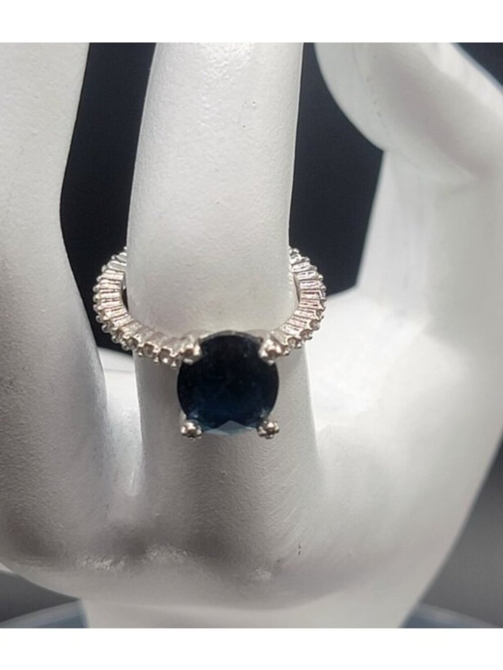 Sterling Silver Sapphire Ring NV Nevada 925 Pave CZ Band Size 6 Cubic Zirconia - Picture 2 of 16
